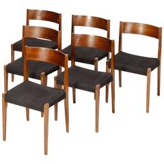 Six Poul Cadovius Pia Chairs Walnut 1950s