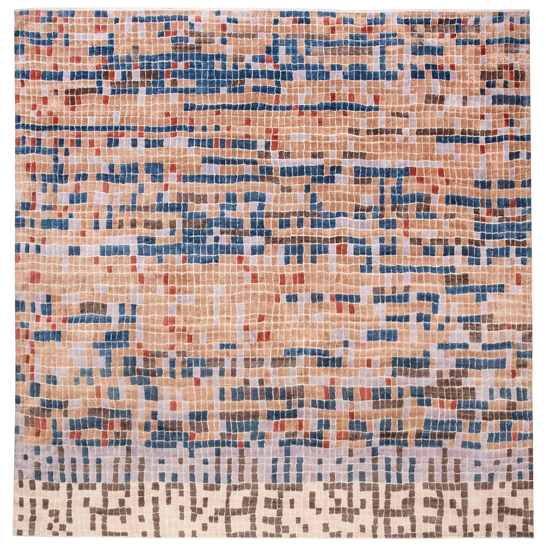 Moderner mehrfarbiger Teppich mit geometrischem Design und Kunststofffliesen von Doris Leslie Blau im Angebot