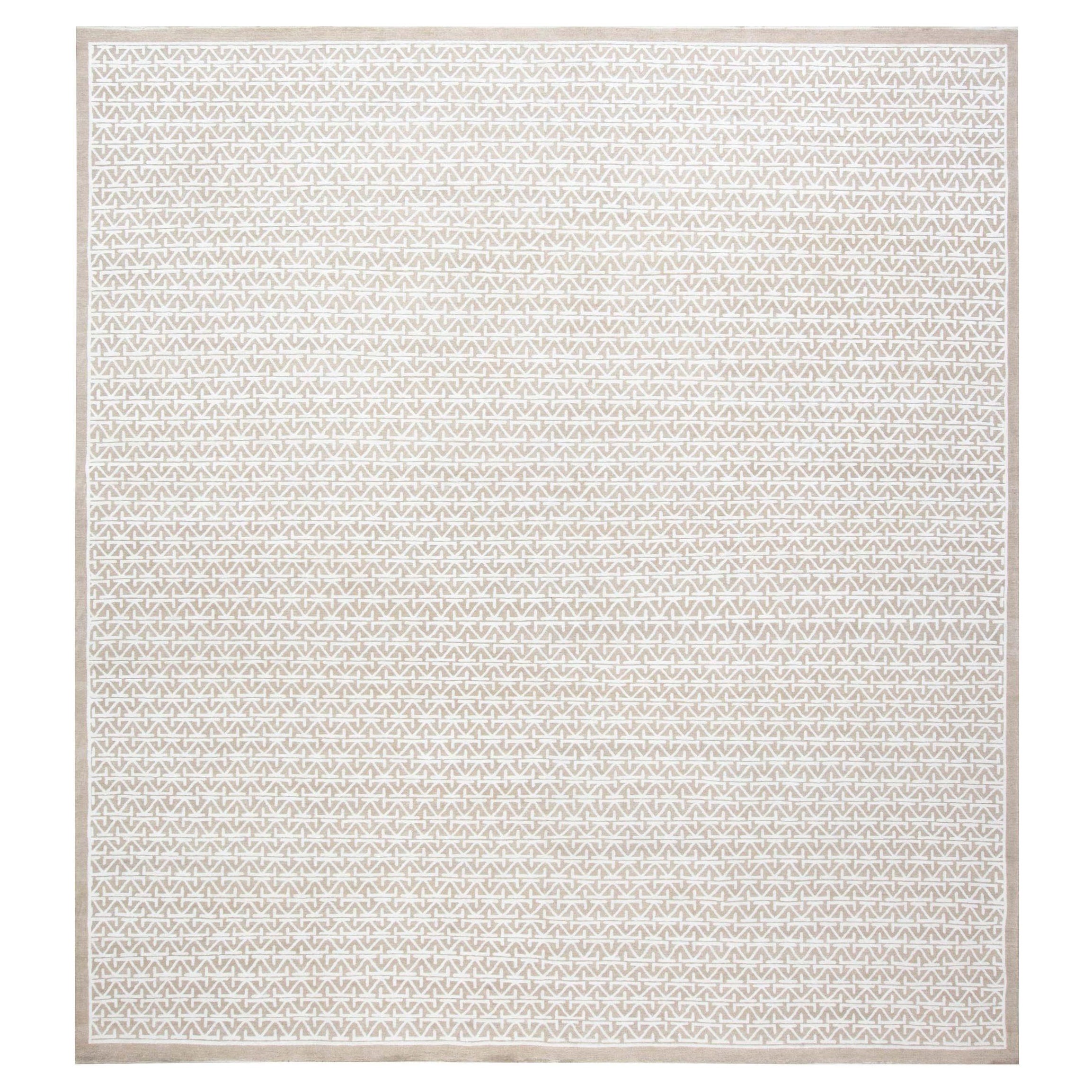 Contemporary Oriental Inspired Beige and White Rug by Doris Leslie Blau For Sale