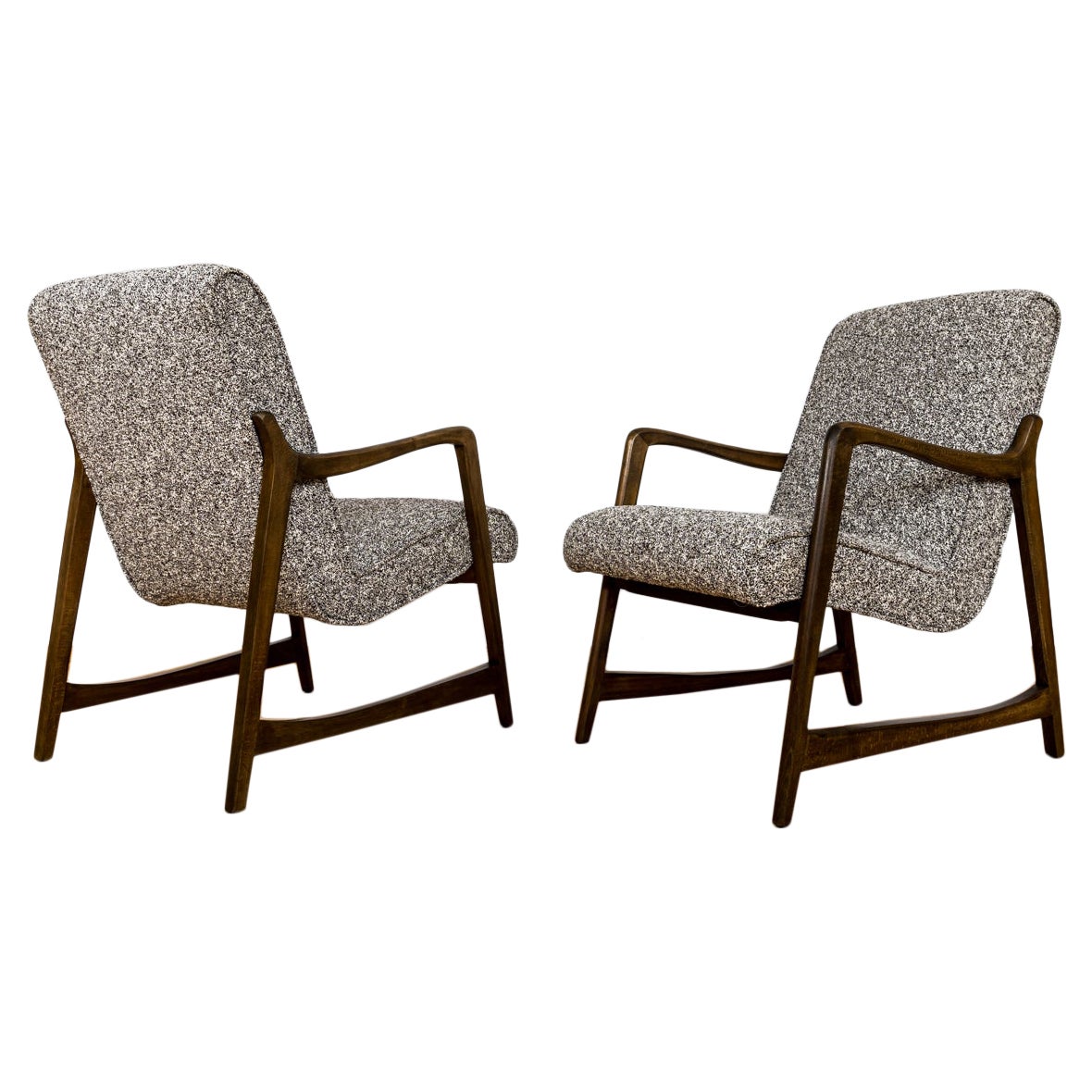 Pair Of Restored Mid Century Armchairs, Fabric by Kvadrat, 1960s For Sale