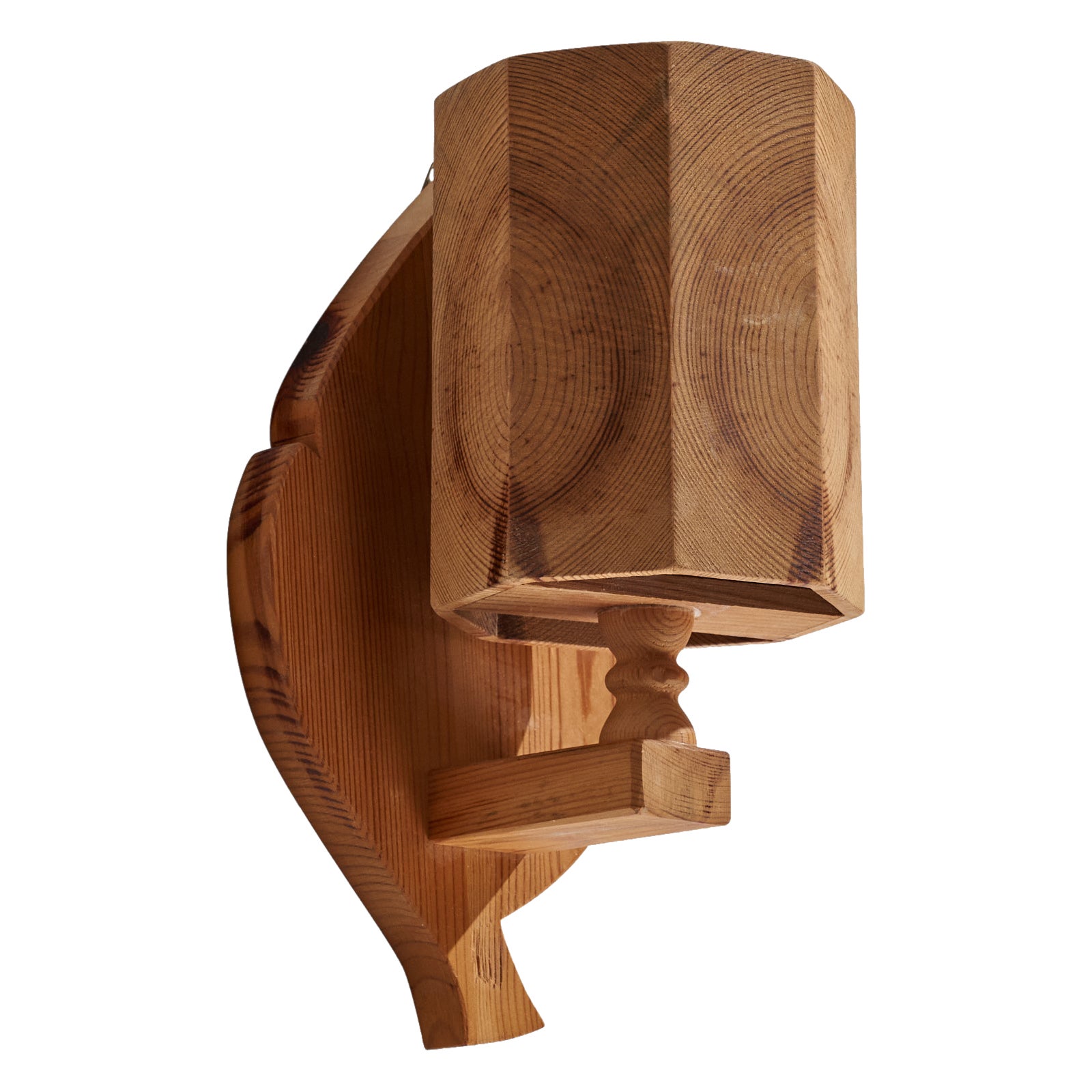 Schwedische Designerin, Wandleuchte, Kiefernholz, Schweden, 1970er Jahre