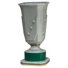 Vintage Art Deco Green And White Ceramic Lamp