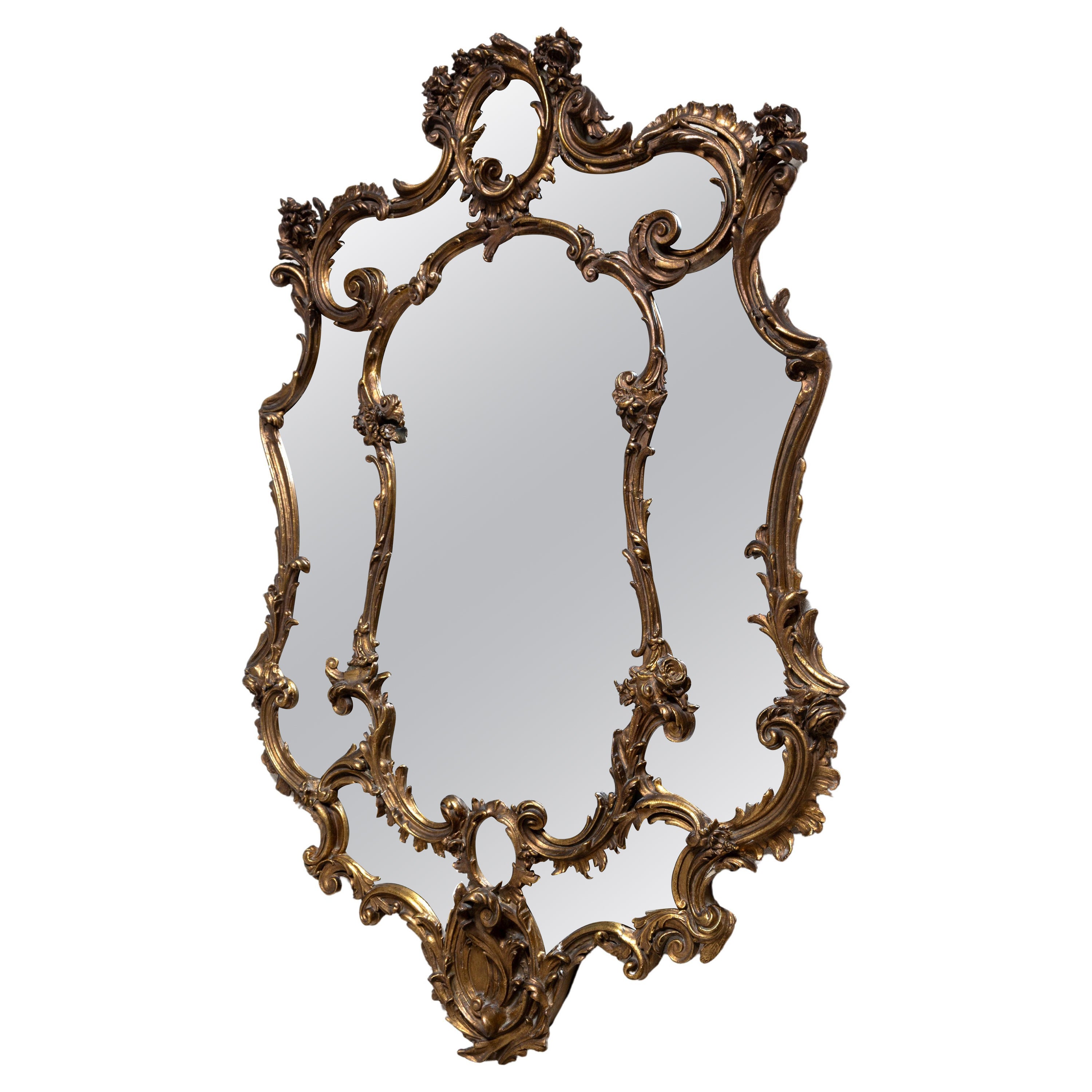 Antique Italian 19th Century Giltwood Wall Mirror (miroir en bois doré)  en vente