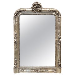 Antique French Louis Philippe Silver Gilt Mirror With Cartouche