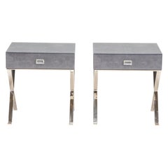 Used Shagreen Blue Glass Bedside Tables, Set of Two