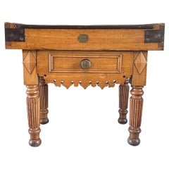 Tavolo da macellaio francese del XIX secolo Louis Philippe - Tavolo da cucina in faggio antico