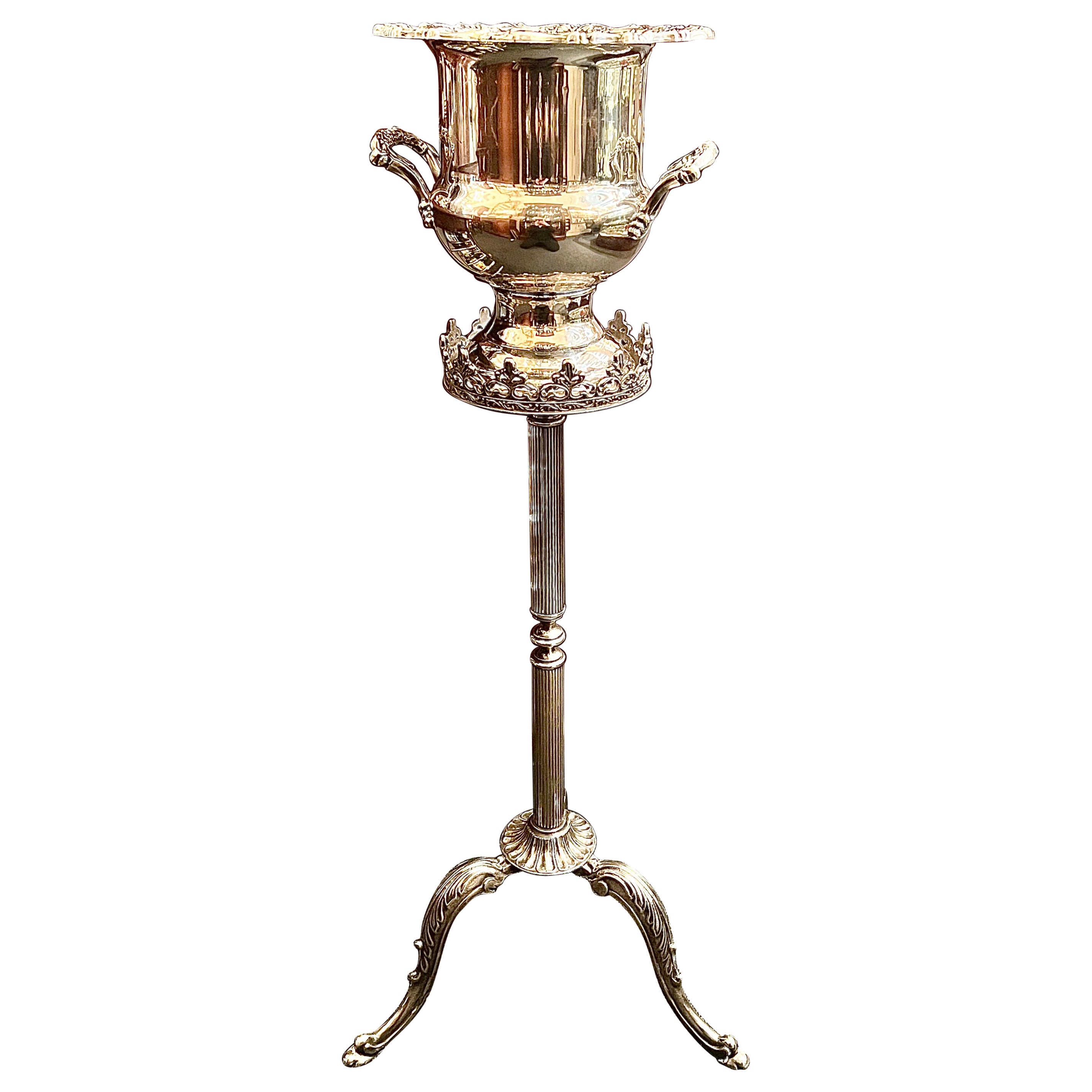 Estate Silver Plated Champagne Bucket on Stand, Circa 1930-1940. For Sale