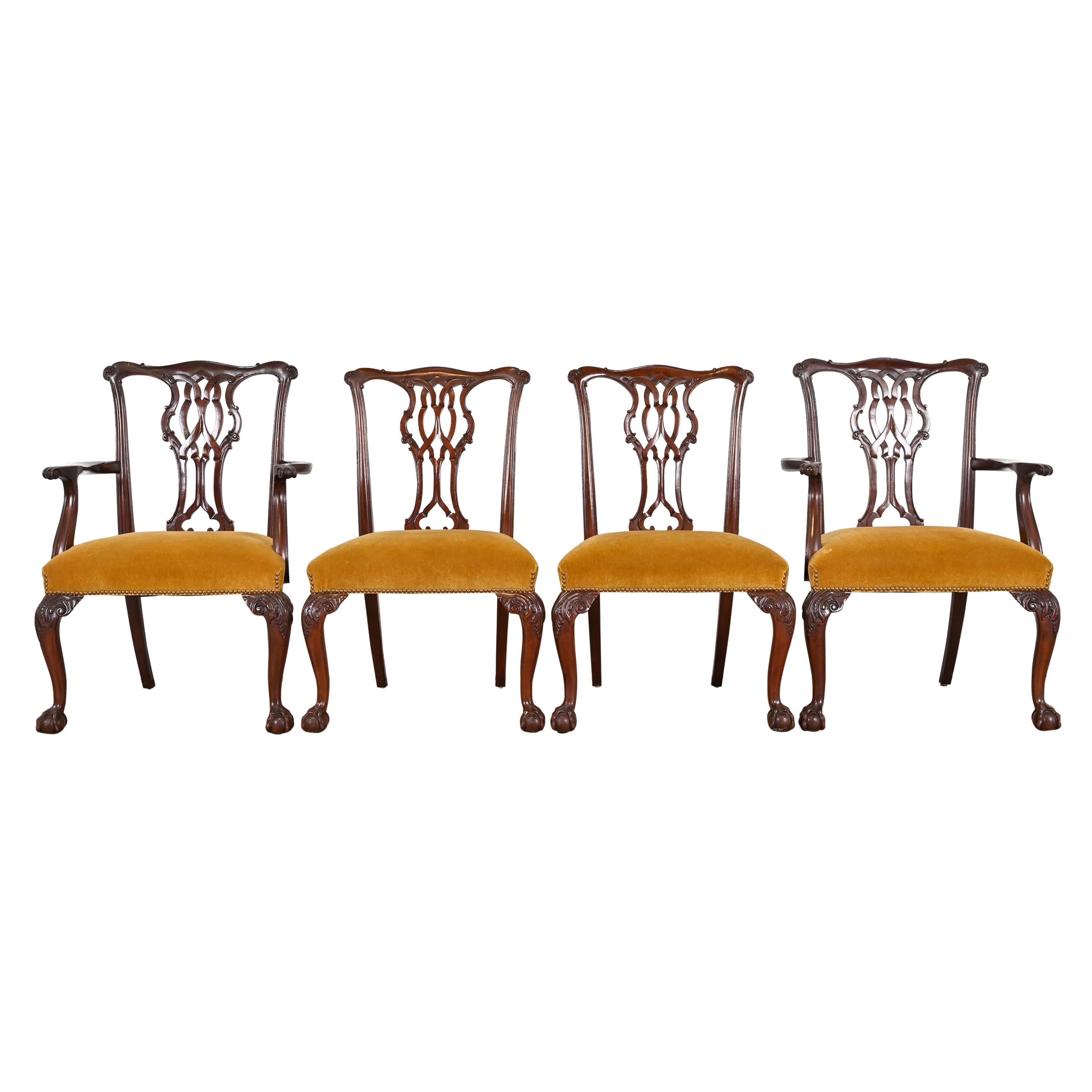 Baker Furniture Chippendale Carved Mahogany Dining Chairs, Set of Four For Sale