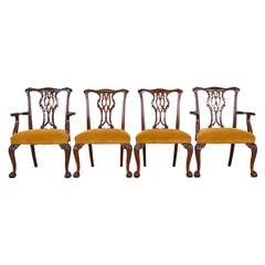 Baker Furniture Chippendale Carved Mahogany Dining Chairs, Set of Four