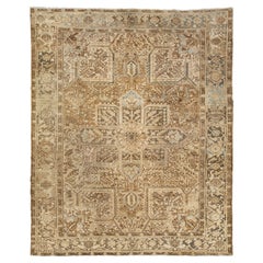  Allover Designed Persian Heriz Antique Wool Rug In light Brown From The 1920s