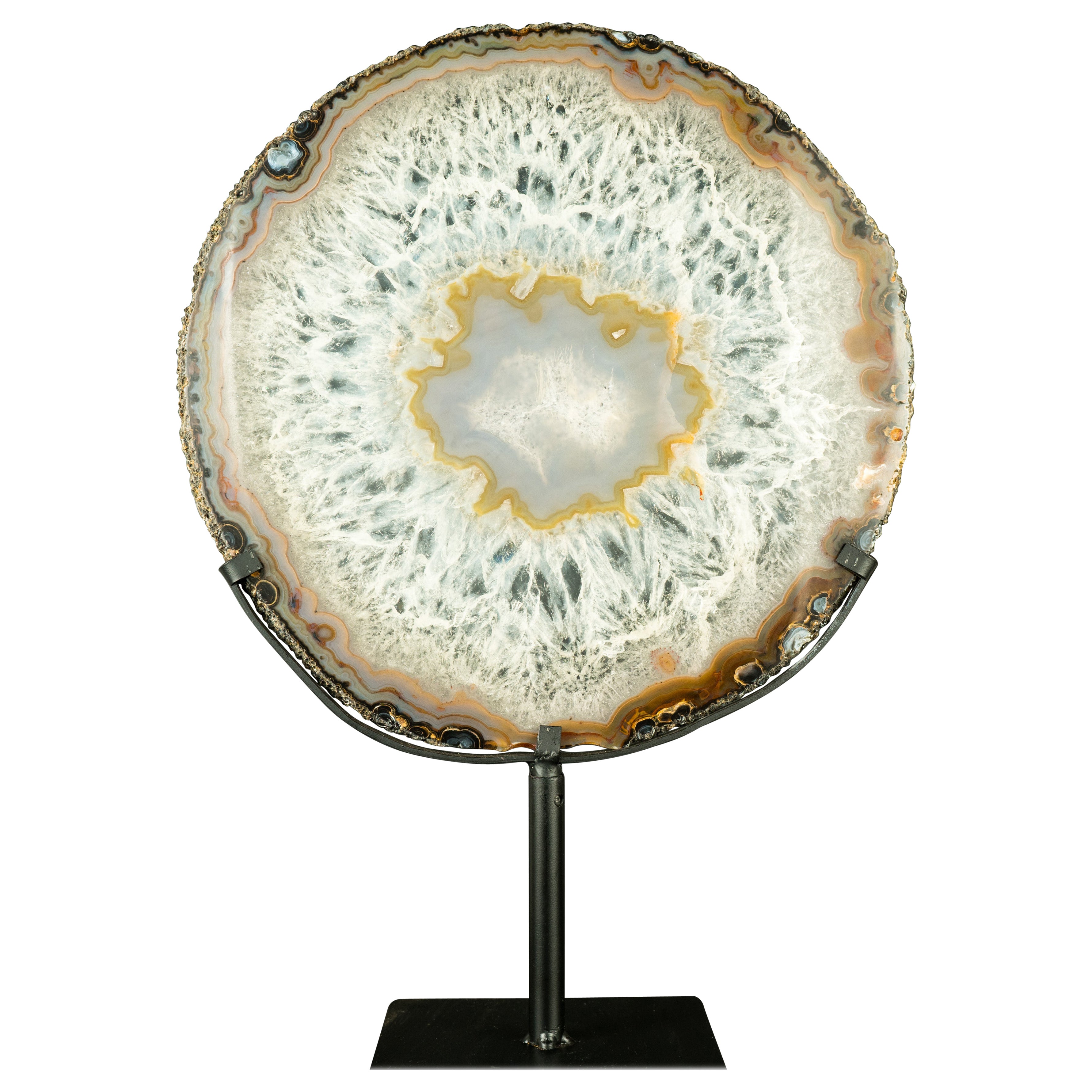 Große Galerieschale aus Spitzen-Achat in Galerieform, mit eisähnlichem Kristall und buntem Achat