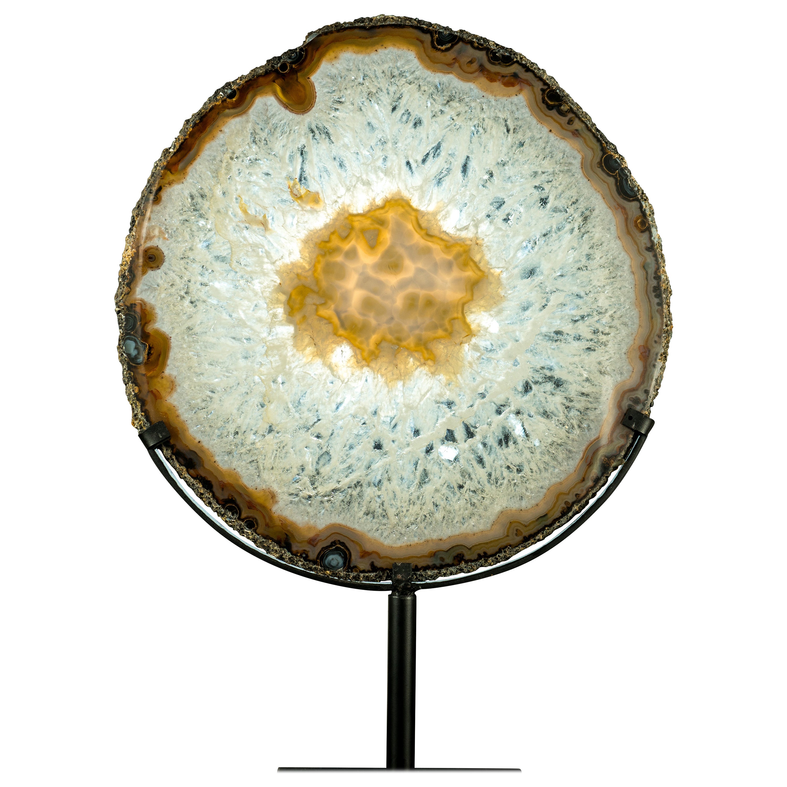 World-Class Large Lace Agate Slice, with Ice-Like Crystal and Colorful Agate For Sale