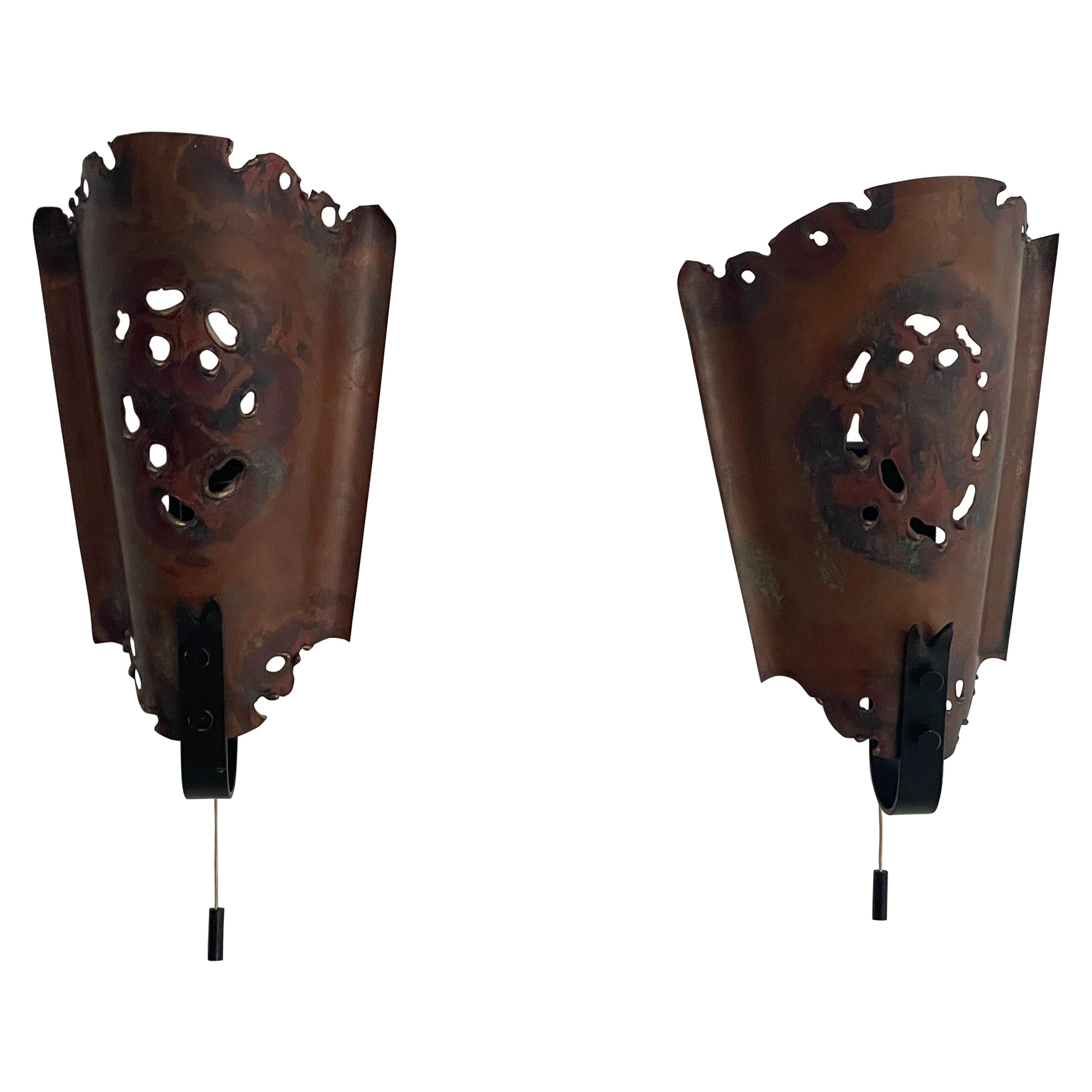 Brutalist Style Copper Pair of Sconces, 1960s, Germany