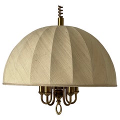 Fabric and Brass 5 socket Adjustable Shade Pendant Lamp by WKR, 1970s, Germany