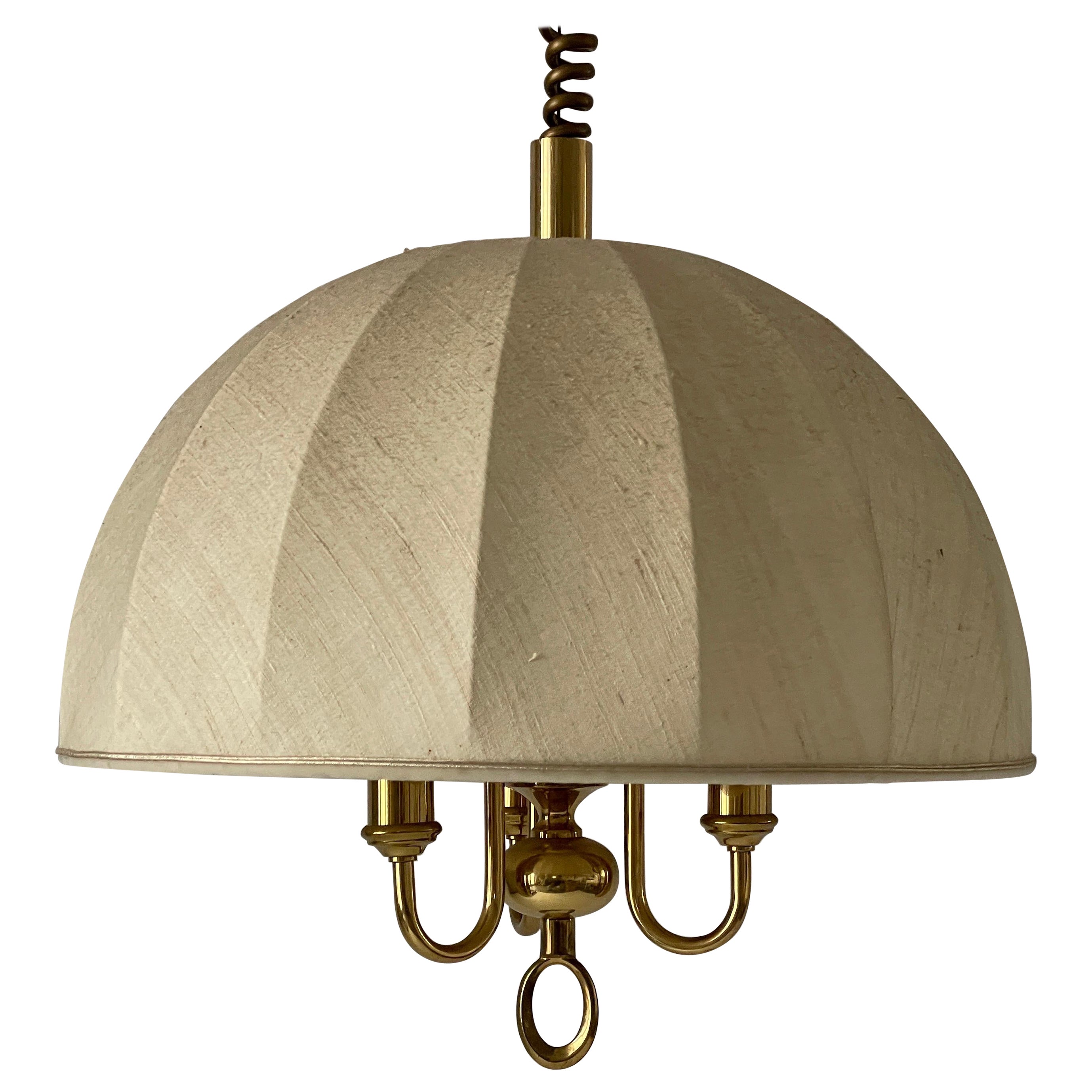 Fabric and Brass 3 socket Adjustable Shade Pendant Lamp by WKR, 1970s, Germany
