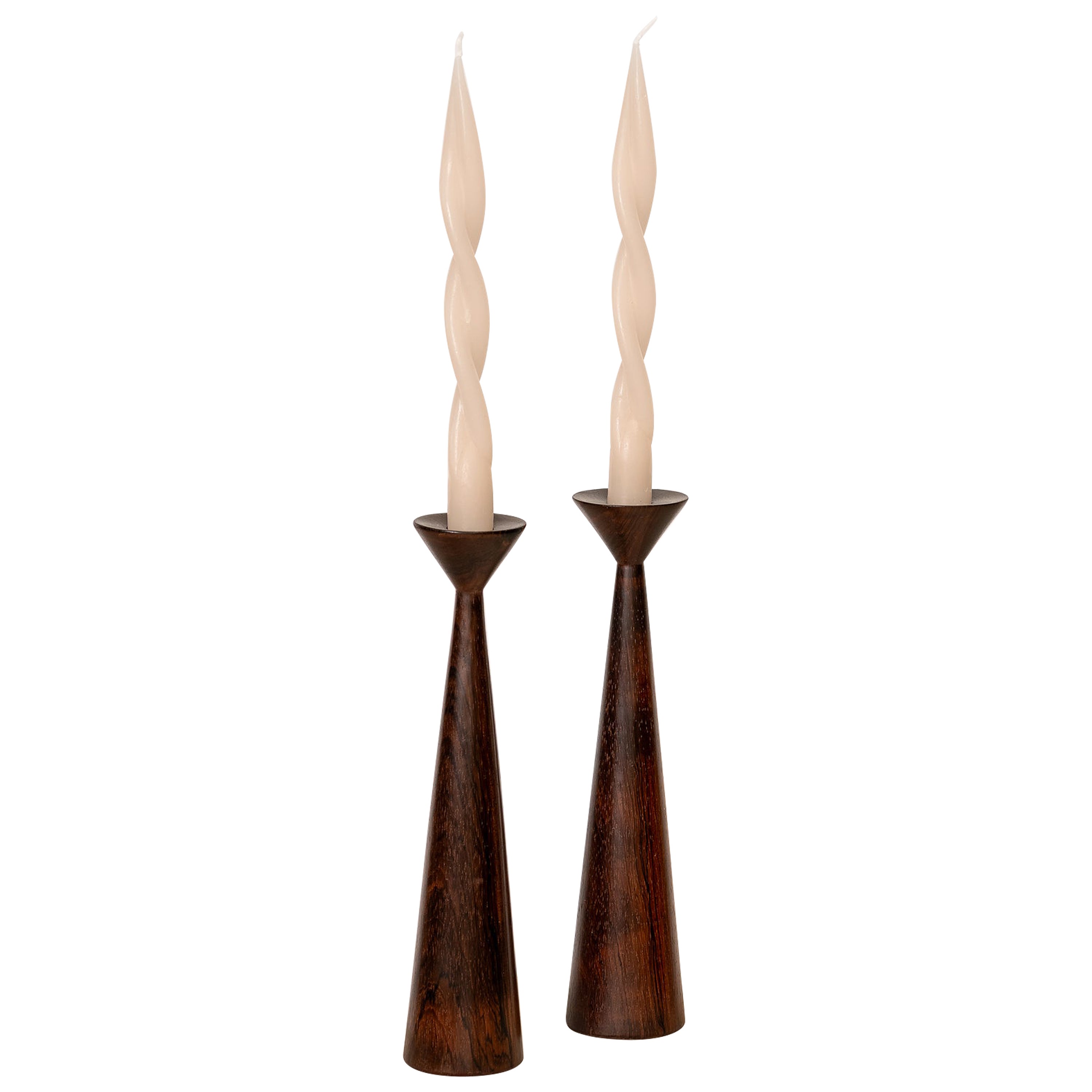 Pair of Brazilian Mid-Century Rosewood Candlestick 25cm For Sale
