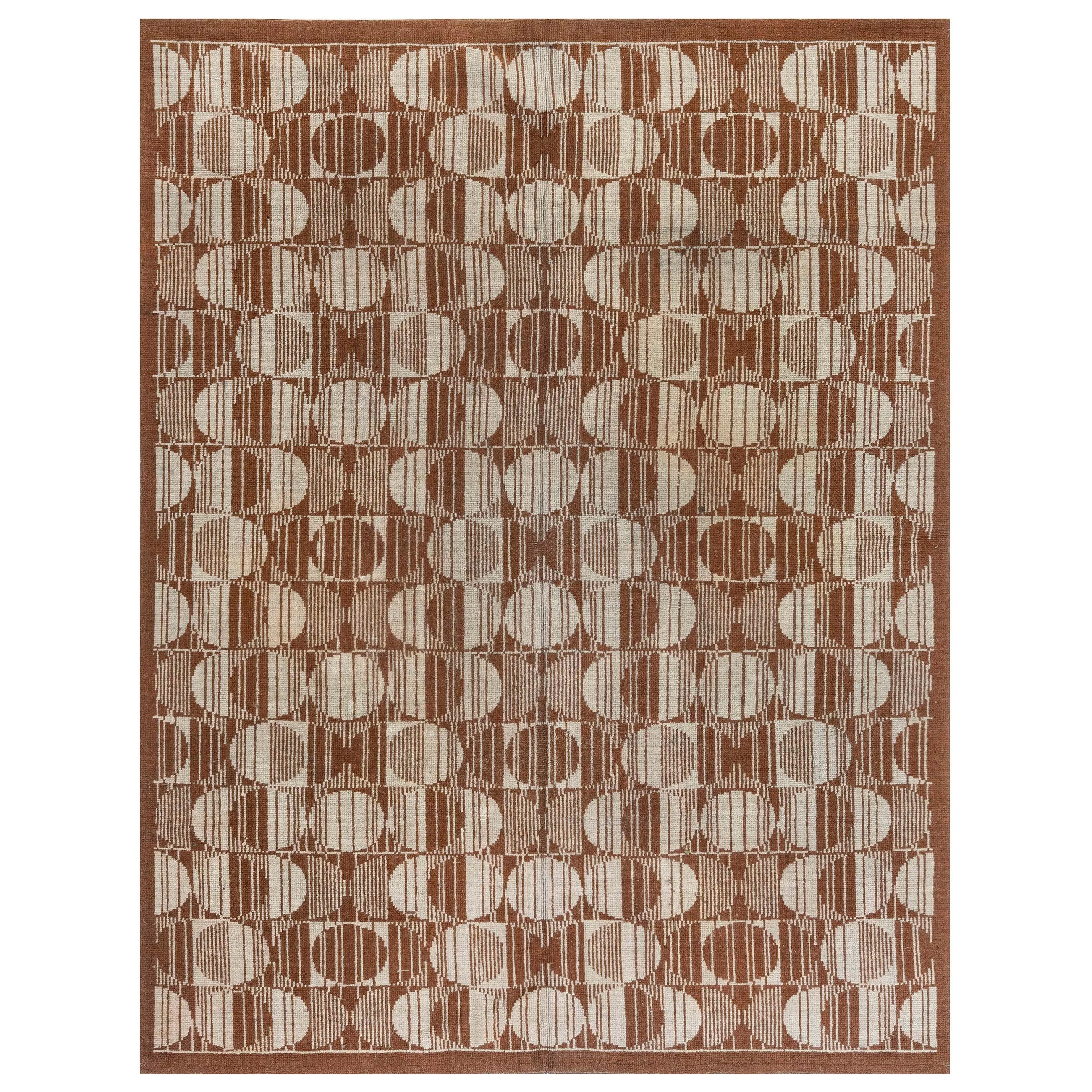 Vintage Art Deco Geometric Handmade Wool Carpet For Sale