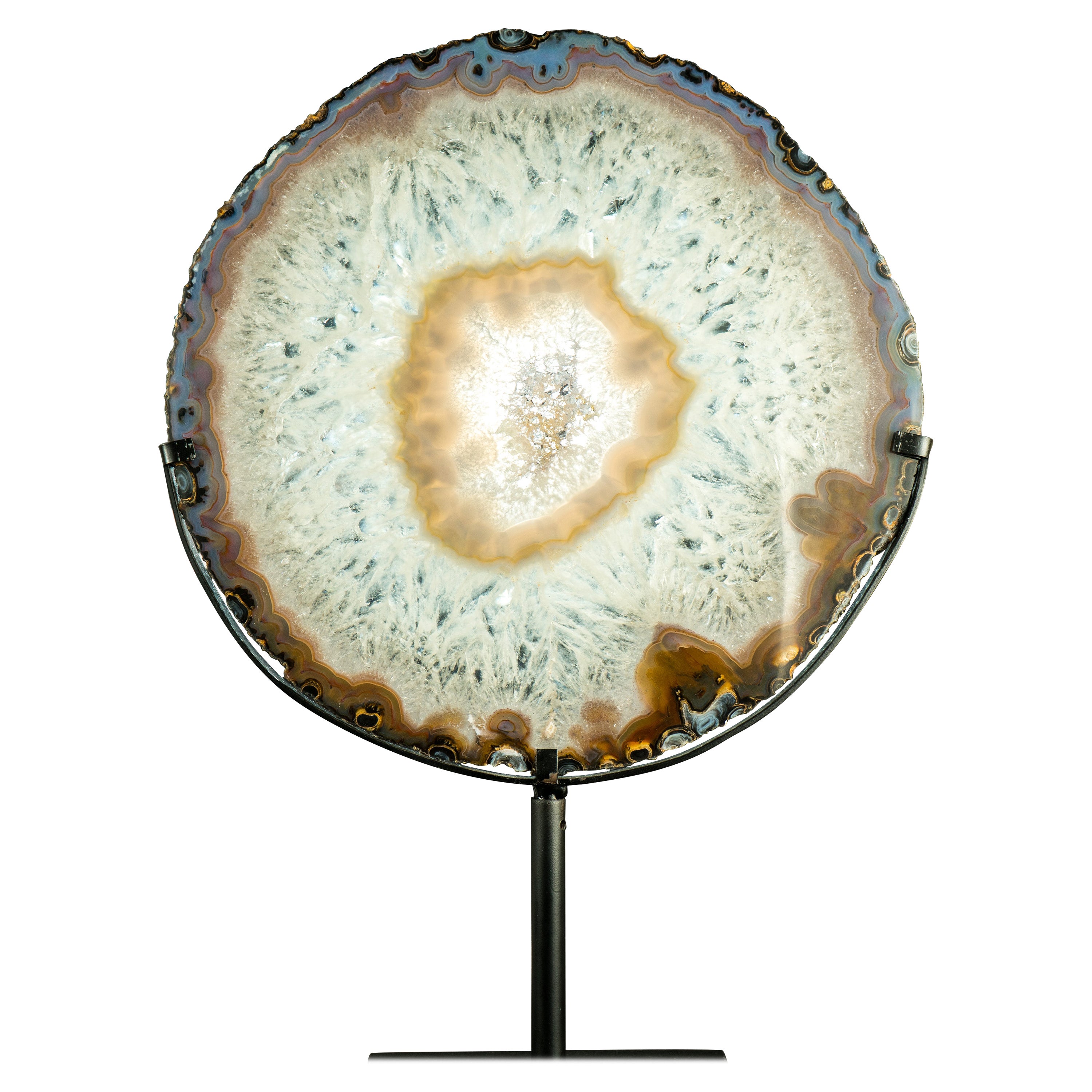World-Class Large Lace Agate Slice, with Ice-Like Crystal and Lace Agate Frame For Sale