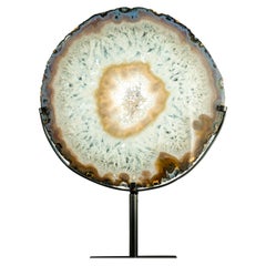 World-Class Large Lace Agate Slice, with Ice-Like Crystal and Lace Agate Frame