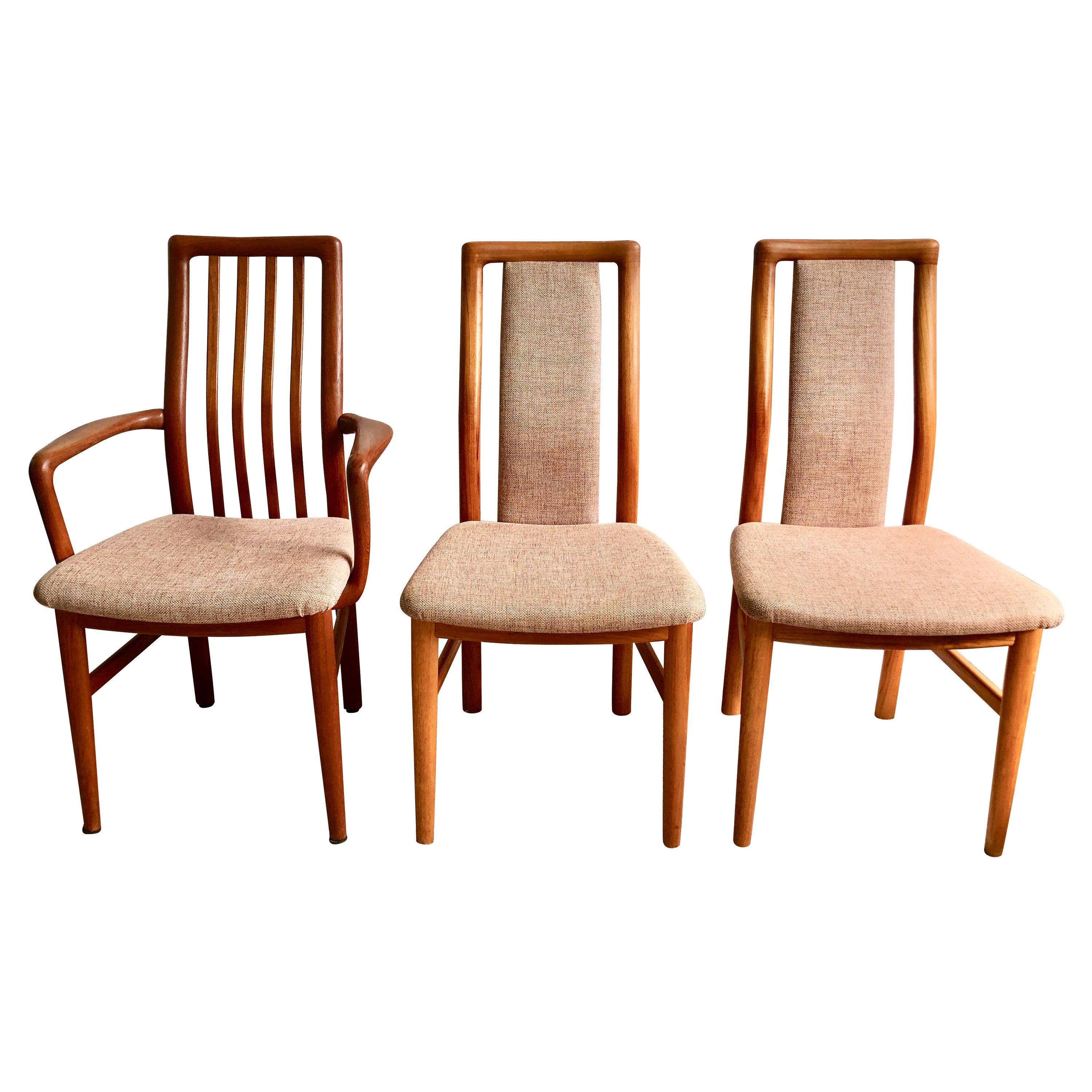 Ensemble de 3 chaises de salle à manger en teck par Kai Kristiansen Schou Andersen, Danemark, années 1970 en vente