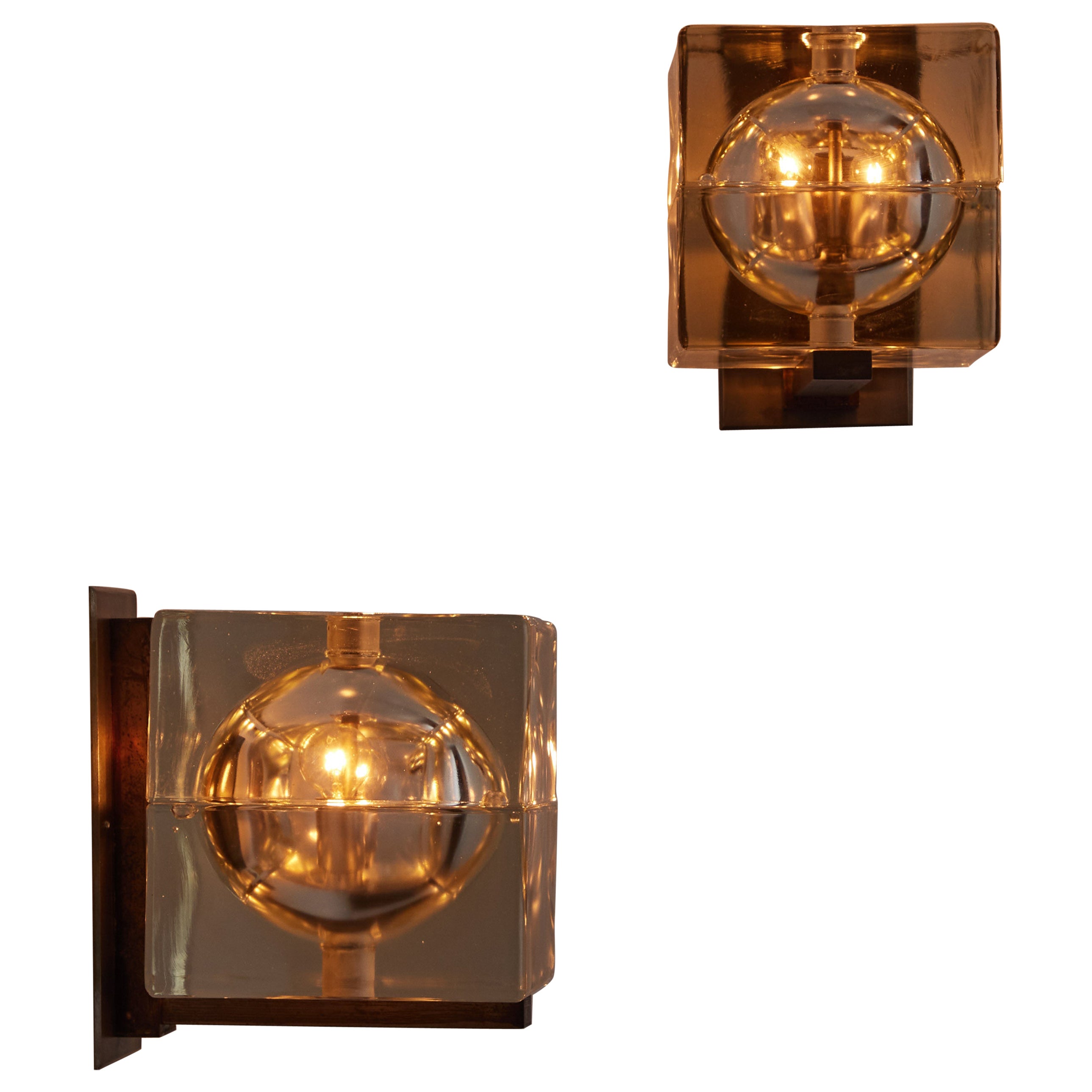 Pair of "Cubosfera" Sconces by Alessandro Mendini for Fidenza Vetraria  For Sale