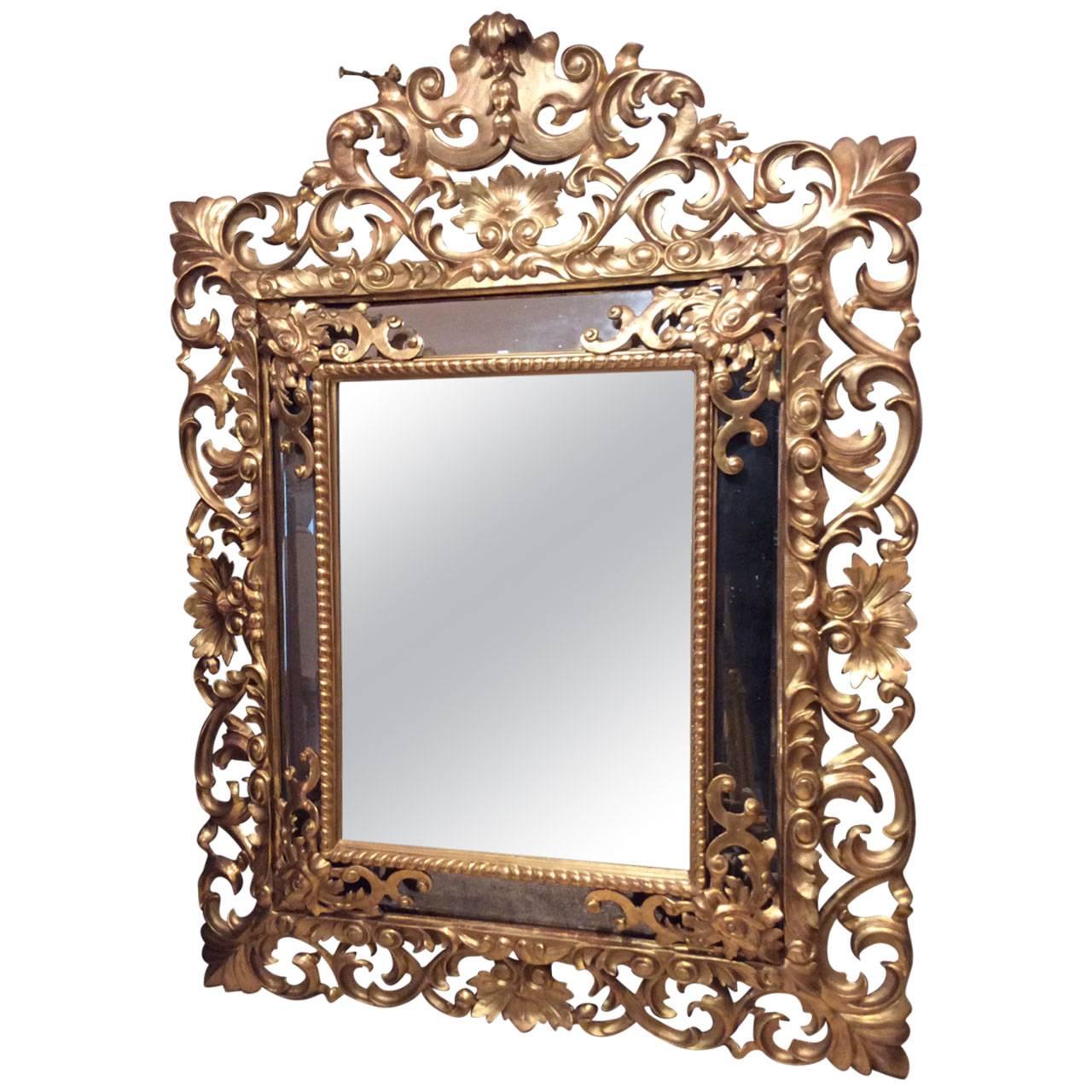 Italian 19th Century Sculpted Giltwood Mirror with Partitions