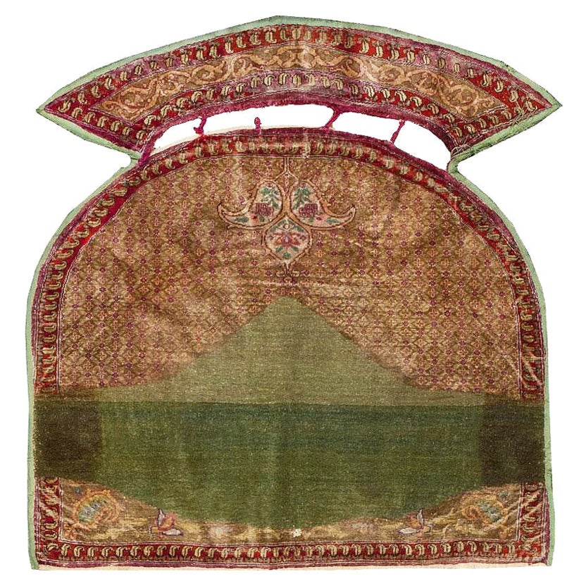 Persischer antiker Kerman-Pferdebezug aus Seide, 3' x 3'1" im Angebot