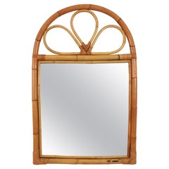 Spanish Rattan Bamboo Mirror with Arched Top, 1960s