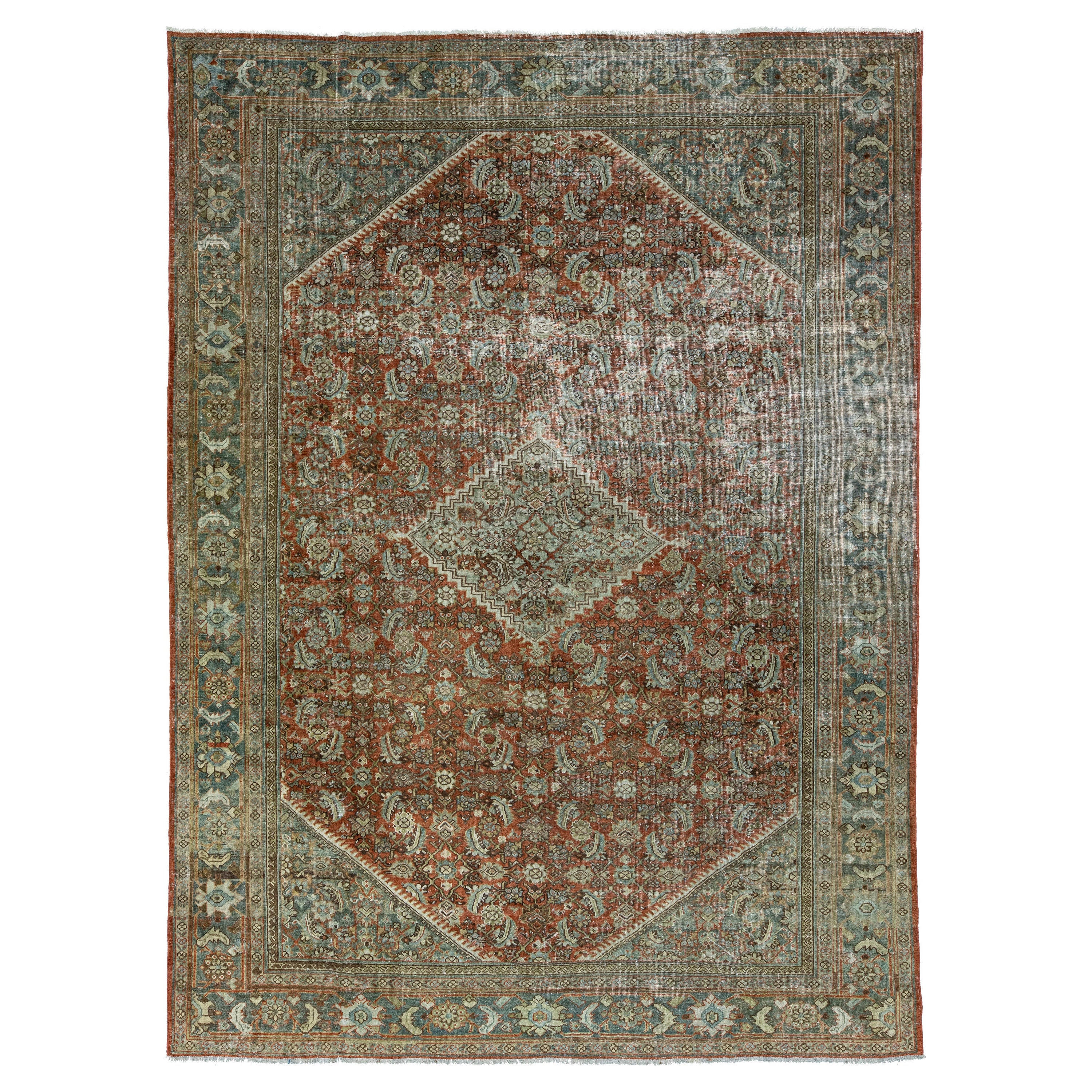 Red Antique Persian Mahal Wool Rug Allover Motif From The 1900s For Sale