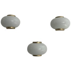 Retro Swirl pattern Murano Glass and Brass Set of 3 Sconces by Beatrix, 1970s, Italy