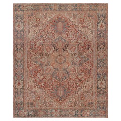 Persischer Heriz-Teppich im Vintage-Stil in Rot mit Medaillon und Blumenmuster, von Rug & Kilim