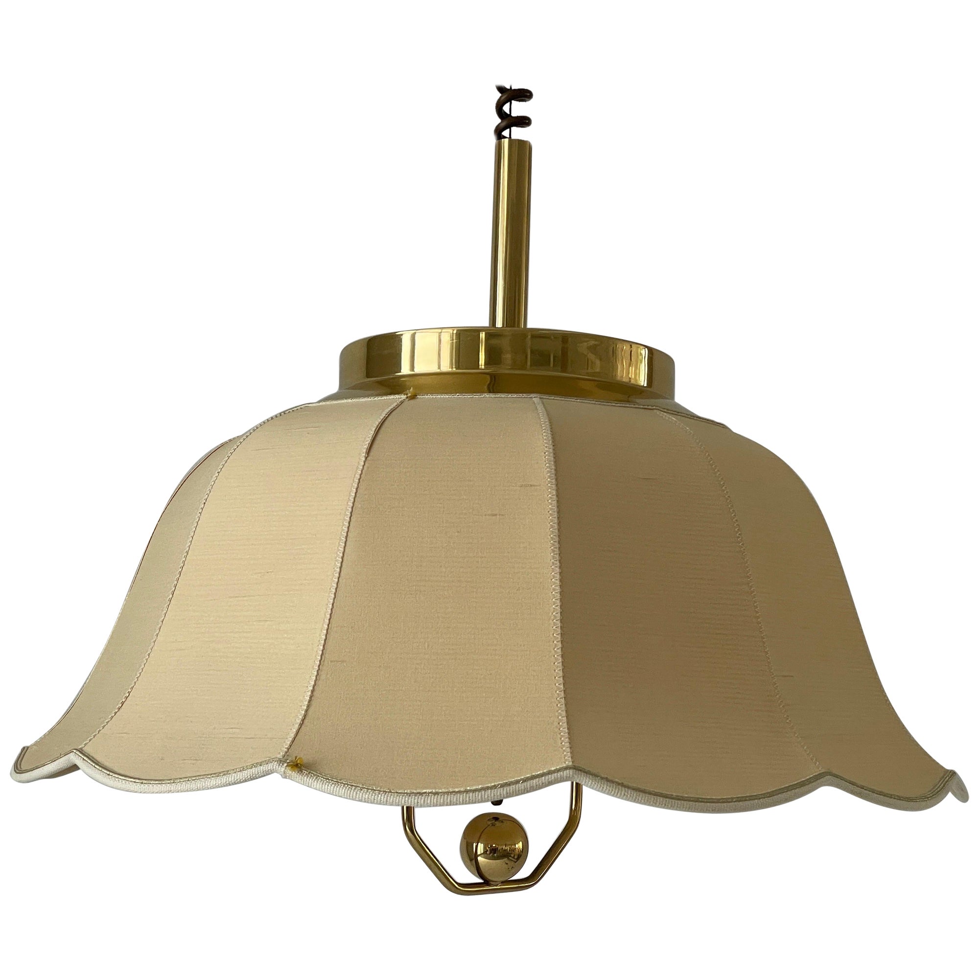 Fabric and Brass 5 socket Adjustable Shade Pendant Lamp by WKR, 1970s, Germany For Sale