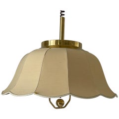 Vintage Fabric and Brass 5 socket Adjustable Shade Pendant Lamp by WKR, 1970s, Germany