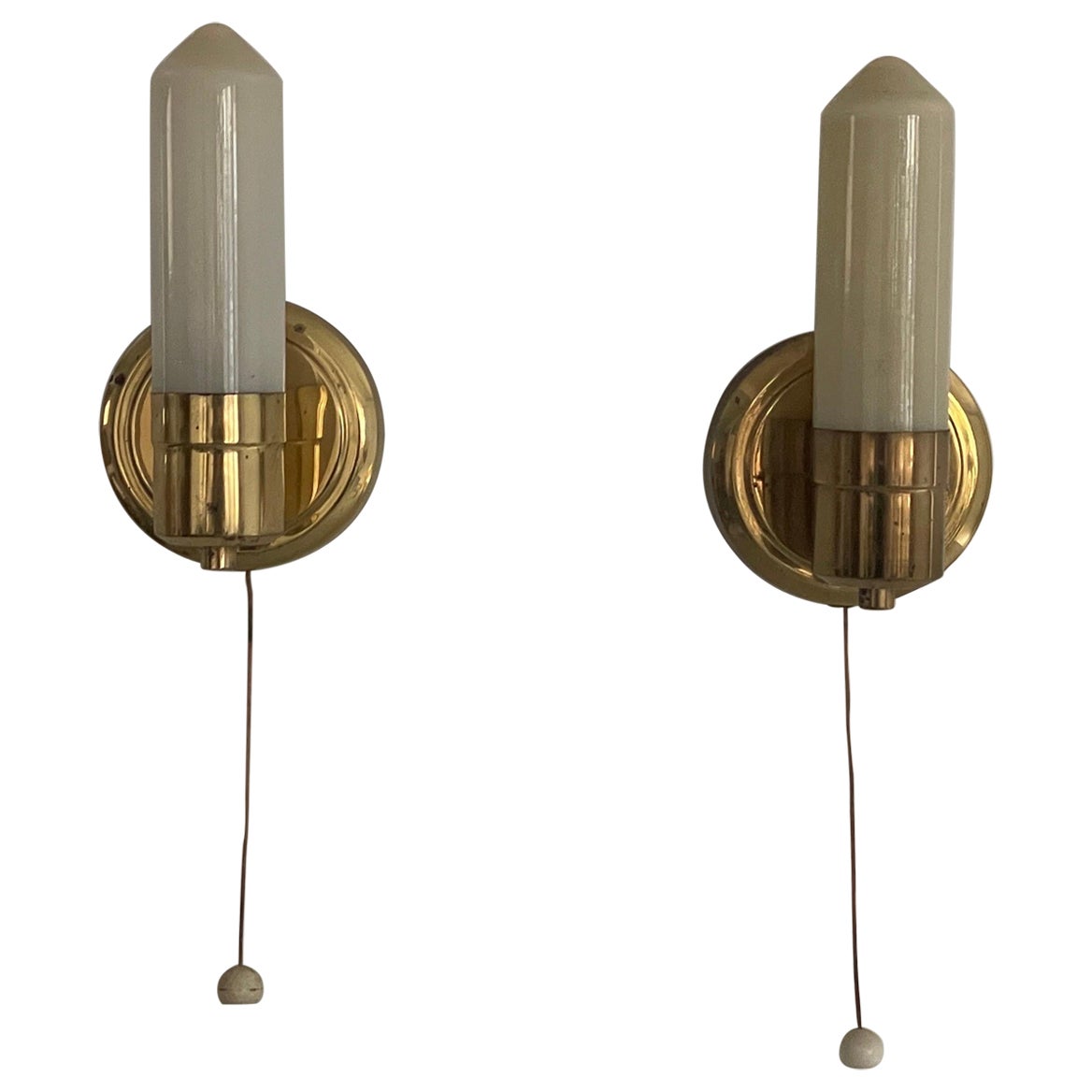 Art Deco Opaline Glass and Brass Sconces, 1940s, Germany For Sale