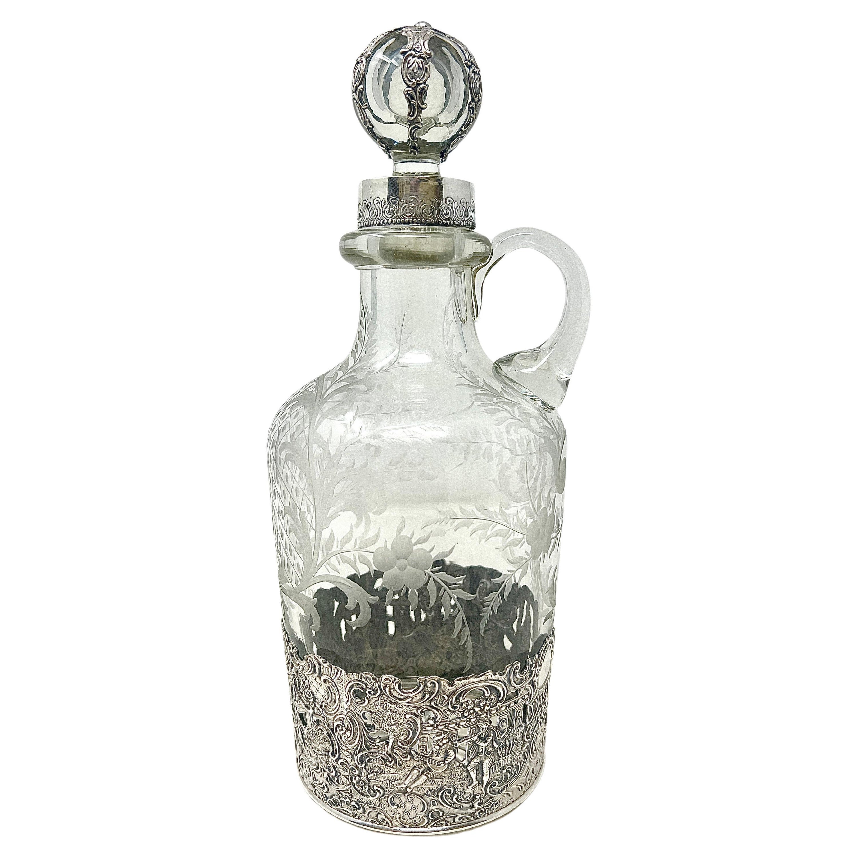 Antique American Mauser Co. Sterling Silver Mounted Crystal Decanter, Circa 1900 For Sale