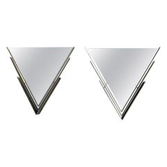 Vintage A Pair Of  Curtis Jere Triangular Brass Mirrors 1982