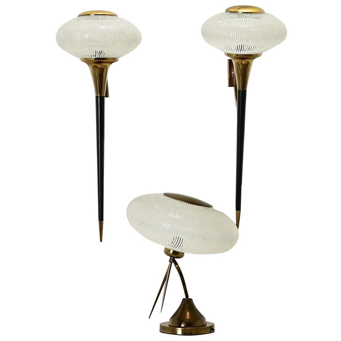Pair of French Mid-Century Sconces & Table Lamp For Sale