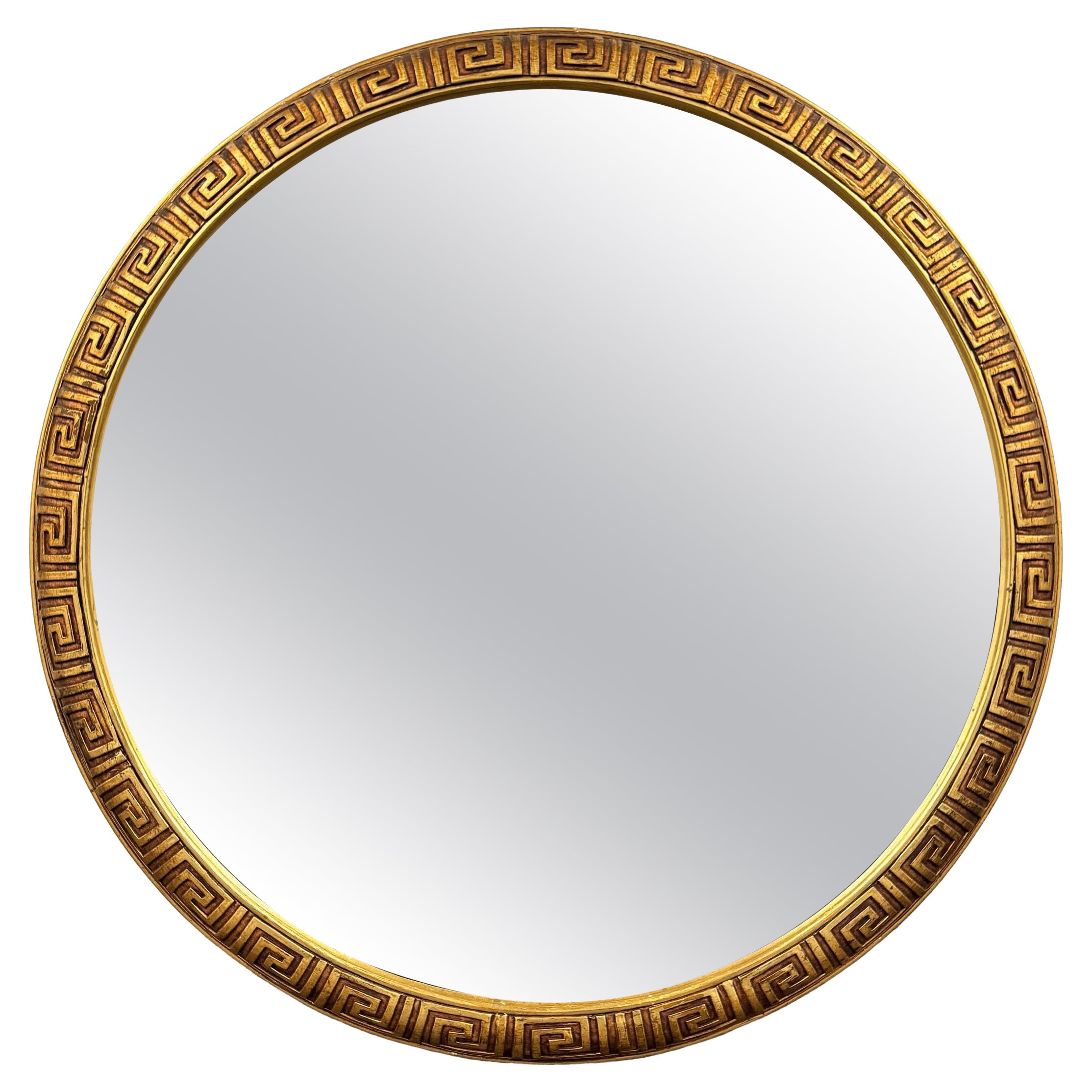 Miroir encadré en bois doré avec clé grecque, milieu du 20e siècle