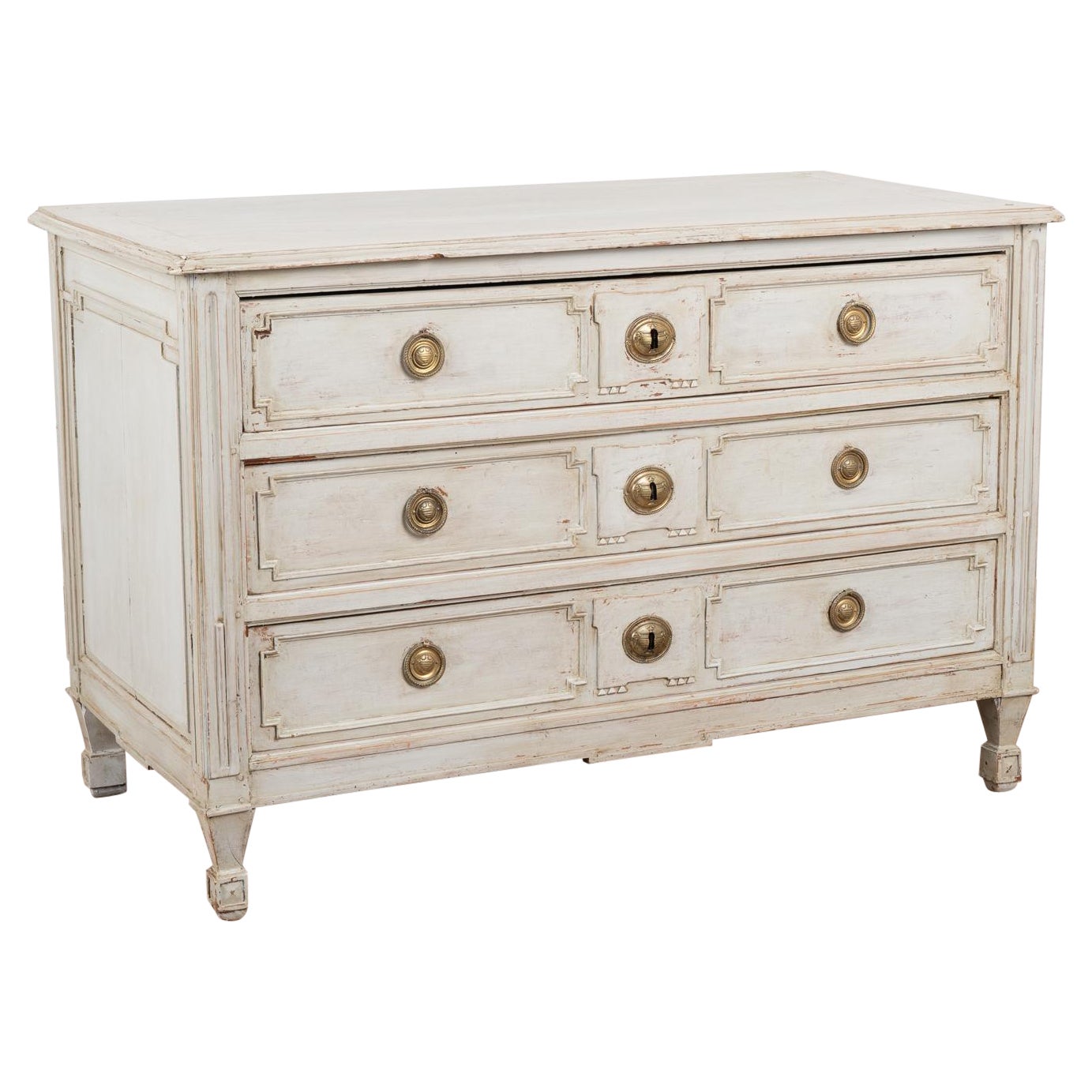 Gray Painted Large Chest of Three Drawers, France circa 1820-40 For Sale