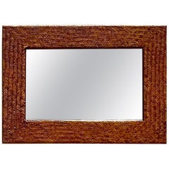 Retro Coastal Chevron Weave Rattan Horizontal Mirror