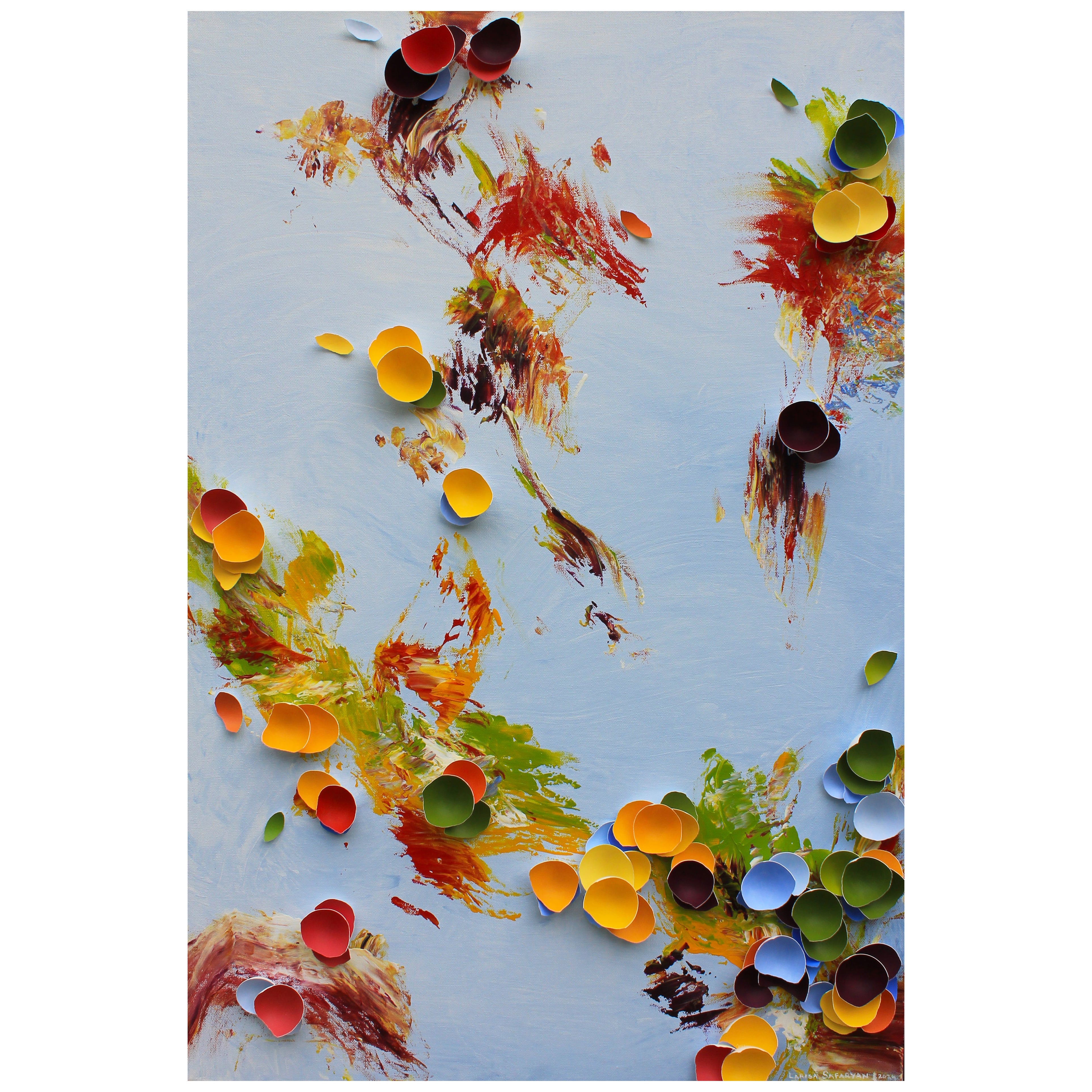 Melodies in Flight II by Larisa Safaryan  Acrylic paint and eggshells on canvas For Sale