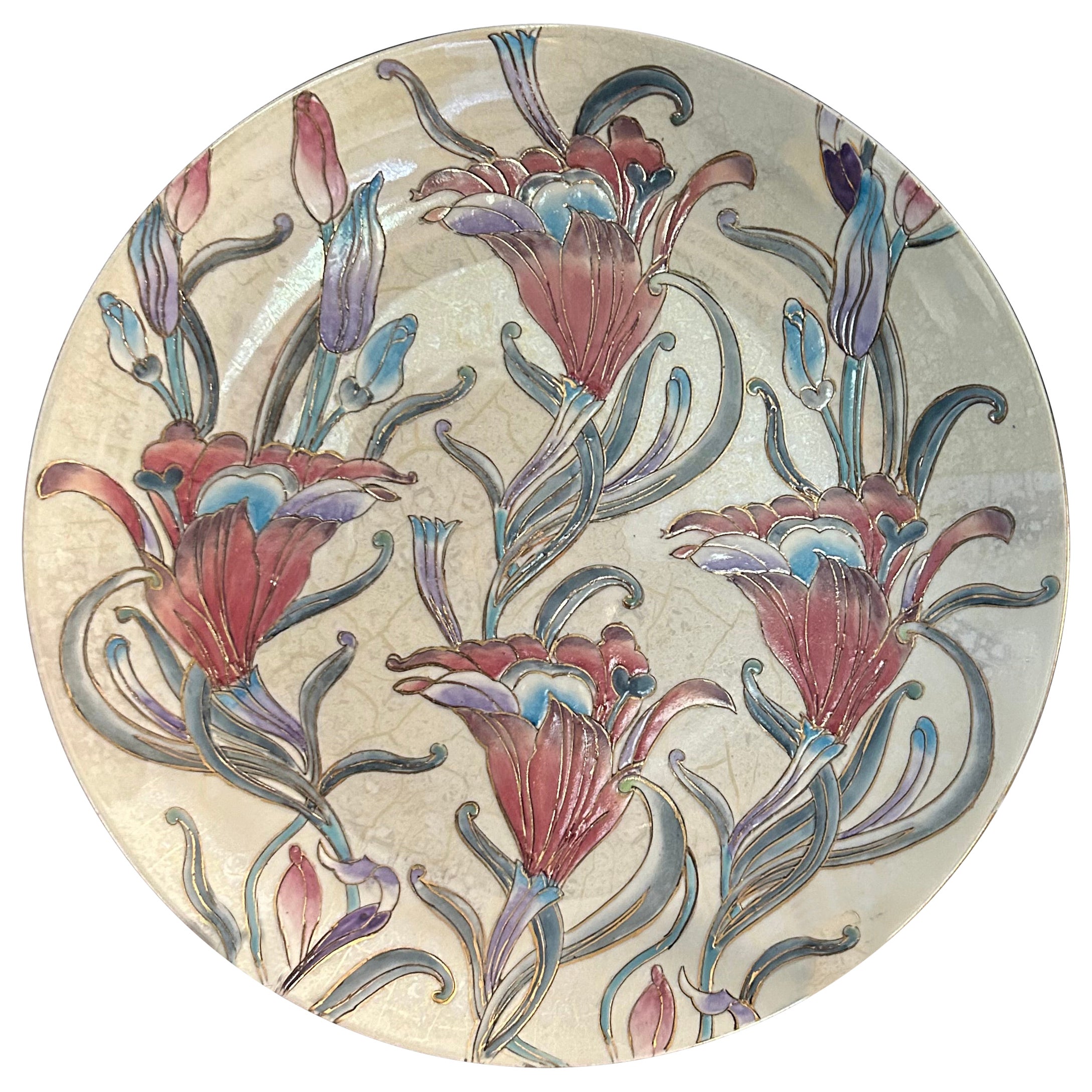 Vintage Toyo Hand Painted Floral Decorative Large Plate  For Sale