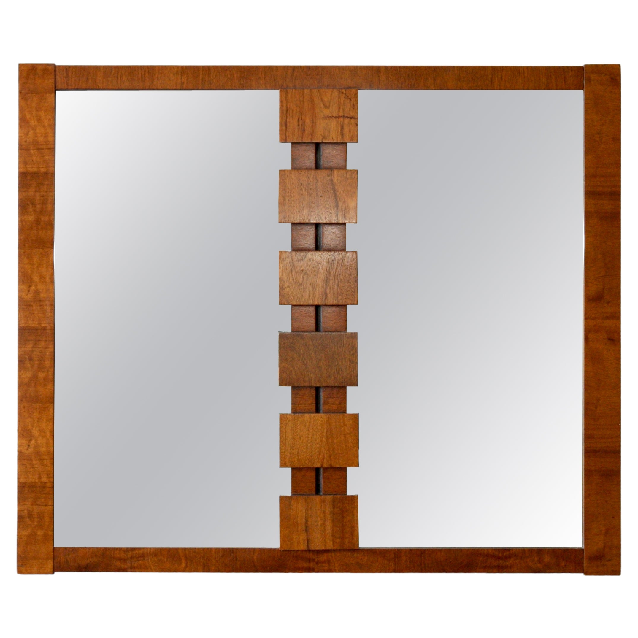 Lane Vintage Brutalist Mid Century walnut Staccato Double Mirror For Sale