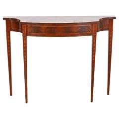 Retro Wellington Hall Federal Inlaid Flame Mahogany Console or Entry Table