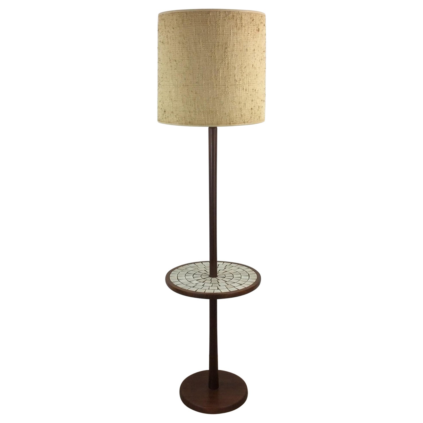 Mid Century Modern Walnut Floor Lamp with Mosaic Tile End Table For Sale