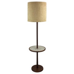 Vintage Mid Century Modern Walnut Floor Lamp with Mosaic Tile End Table