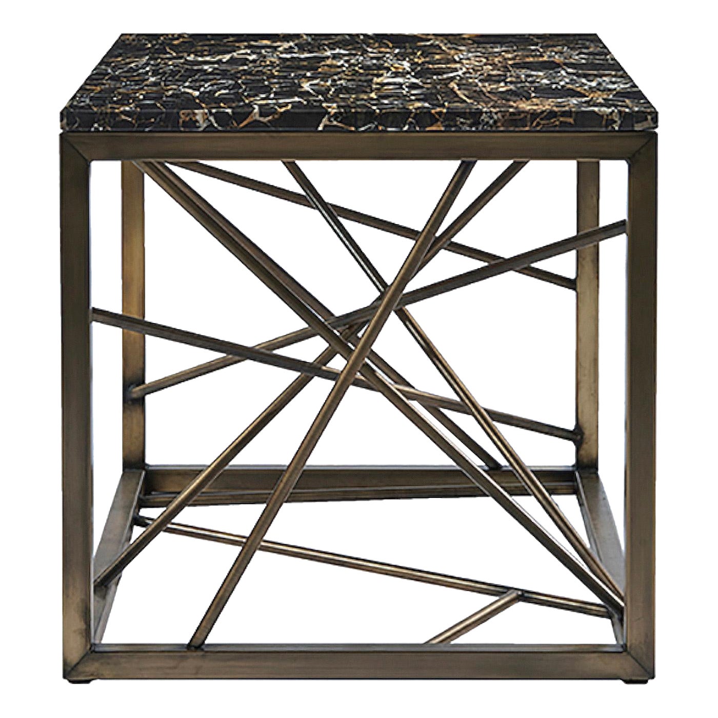Nest Side Table by Morgan Clayhall, sculptural base, steel, marble, custom For Sale
