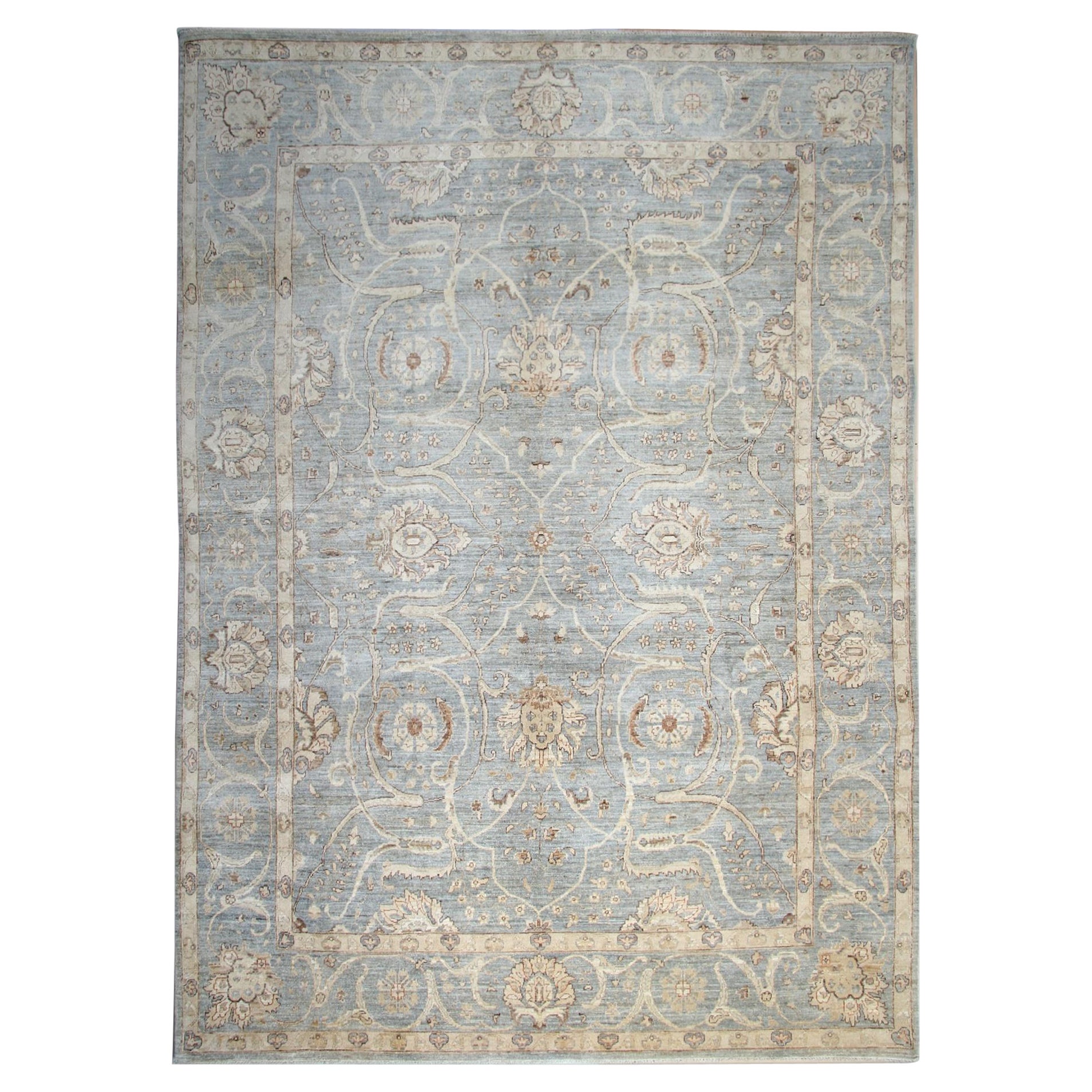 Orientalischer Teppich in Grau, Blau und Zeigler-Teppich, handgefertigt, Wohnzimmerteppich im Angebot