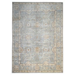 Orientalischer Teppich in Grau, Blau und Zeigler-Teppich, handgefertigt, Wohnzimmerteppich