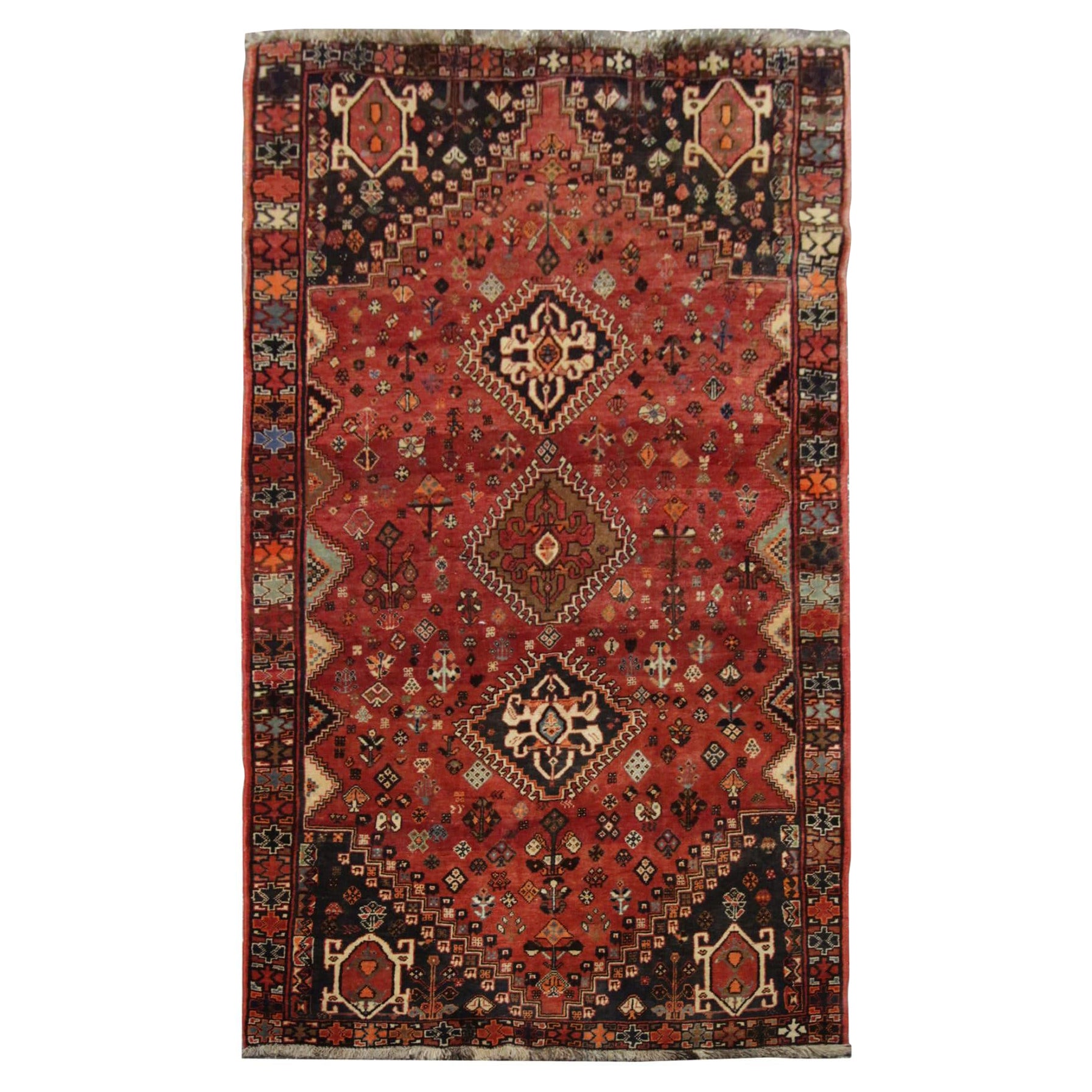 Handgefertigter Vintage-Teppich Shiraz Qashqai Stammes-Wohnzimmerteppich Qashqai im Angebot